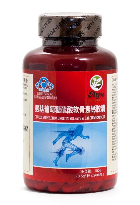 Капсулы "Глюкозамин, Хондроитин и Кальций" (Glucosamine, Chondroitin sulfate and Calcium) Baihekang brand